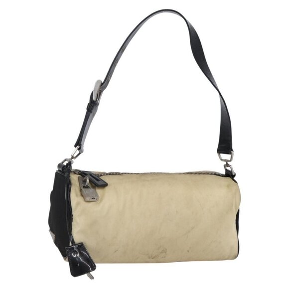 Authentic PRADA Shoulder Bag Nylon Beige Silver